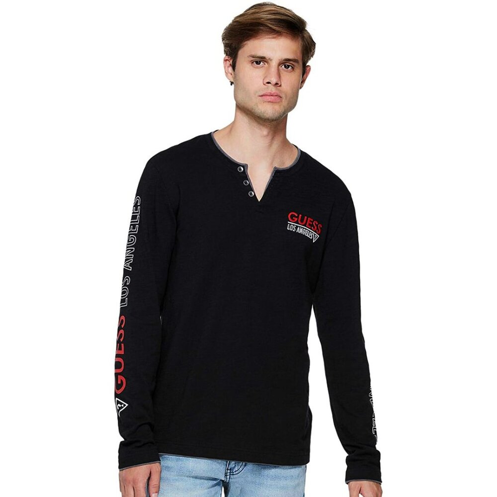 GUESS Factory Men  long sleeve Botton Up Black Red Various Sizes New With Tags